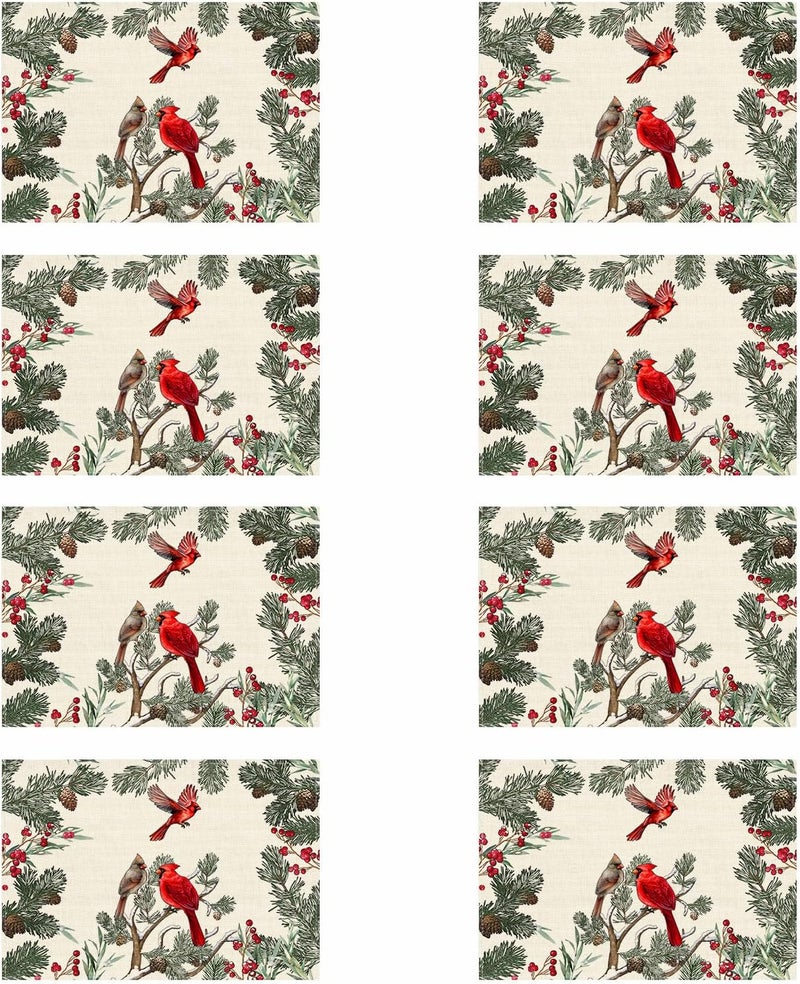 XCHI Cardinal Birds Winter Pine Tree Christmas Xmas Placemats Set of 8 Table Mats for Party Home Kitchen Dining Table Decorations 12x18 Inch - Image 1